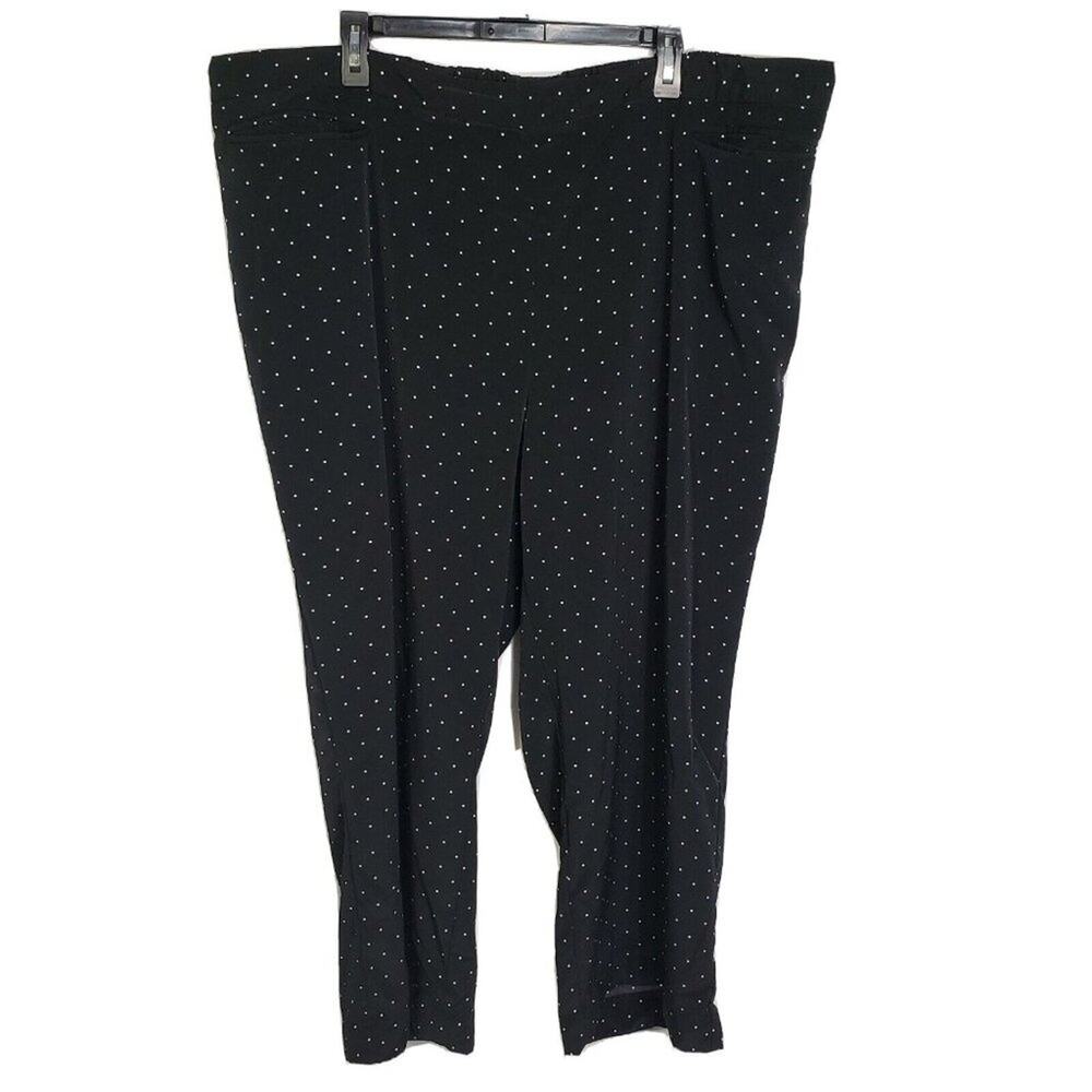 Catherine's Women's Pants Size 3X Black White Polka Dot Cropped Wide Leg Pull On